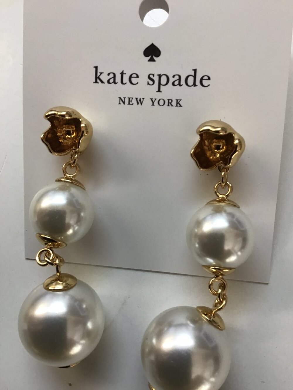 Kate Spade New Linear 2 Pearl and Gold Flower Earrings